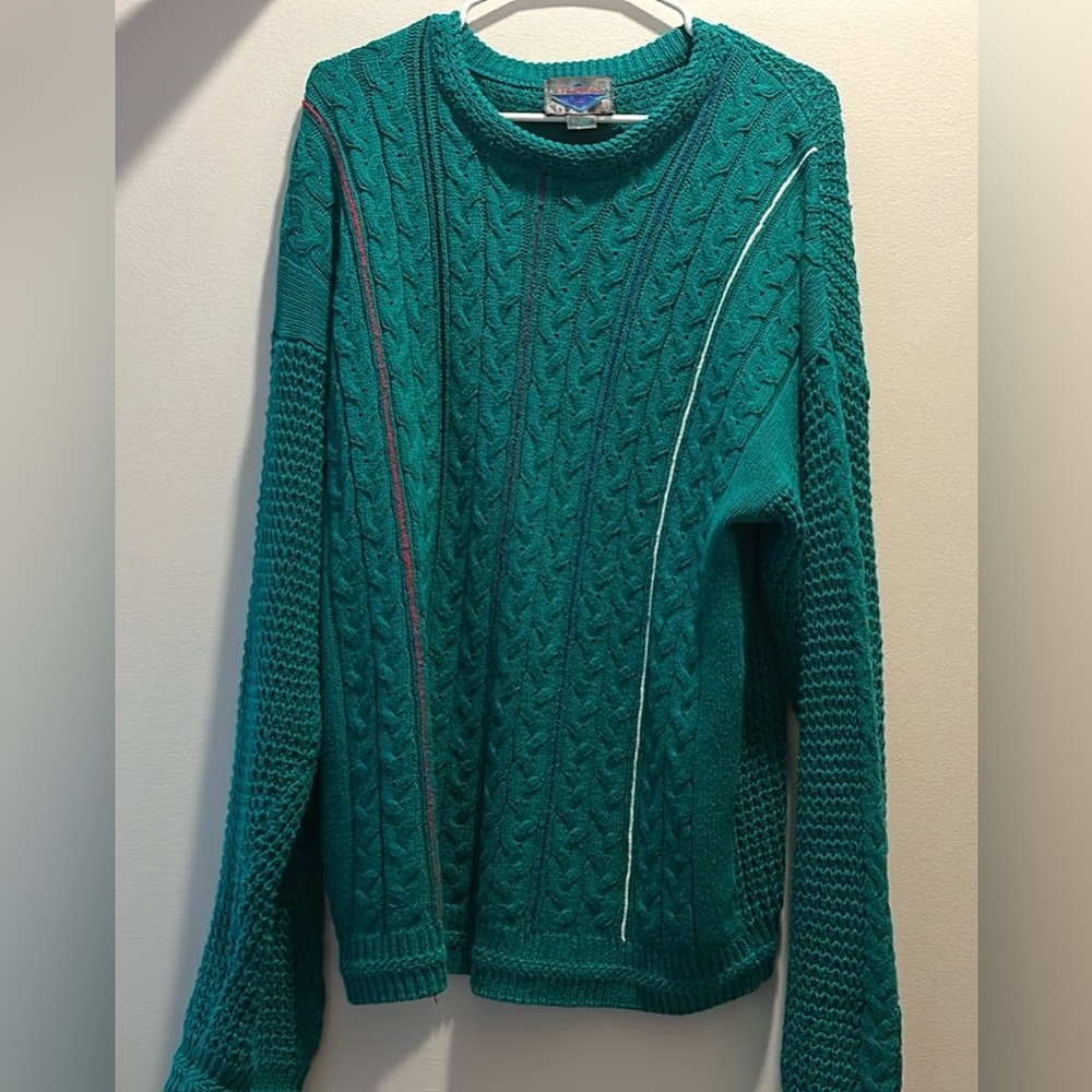 Vintage 80s/ 90s Etchings Teal Striped Sweater